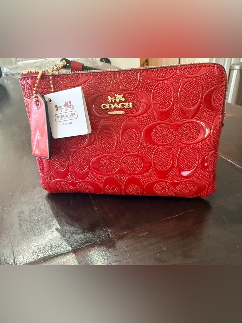 Coach NWT Raspberry (red)
Signature C Patent Embossed 
Leather 3-Piece Gift
Set - Picture 4 of 15